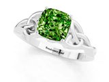 White gold Cushion Cut Peridot Solitaire Engagement Ring with Celtic Knot Band and Four-Prong Setting_1