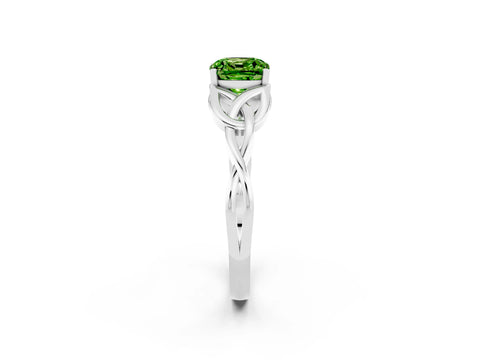 White gold Cushion Cut Peridot Solitaire Engagement Ring with Celtic Knot Band and Four-Prong Setting_2