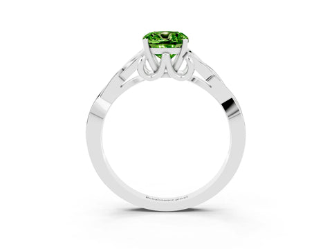 White gold Cushion Cut Peridot Solitaire Engagement Ring with Celtic Knot Band and Four-Prong Setting_3