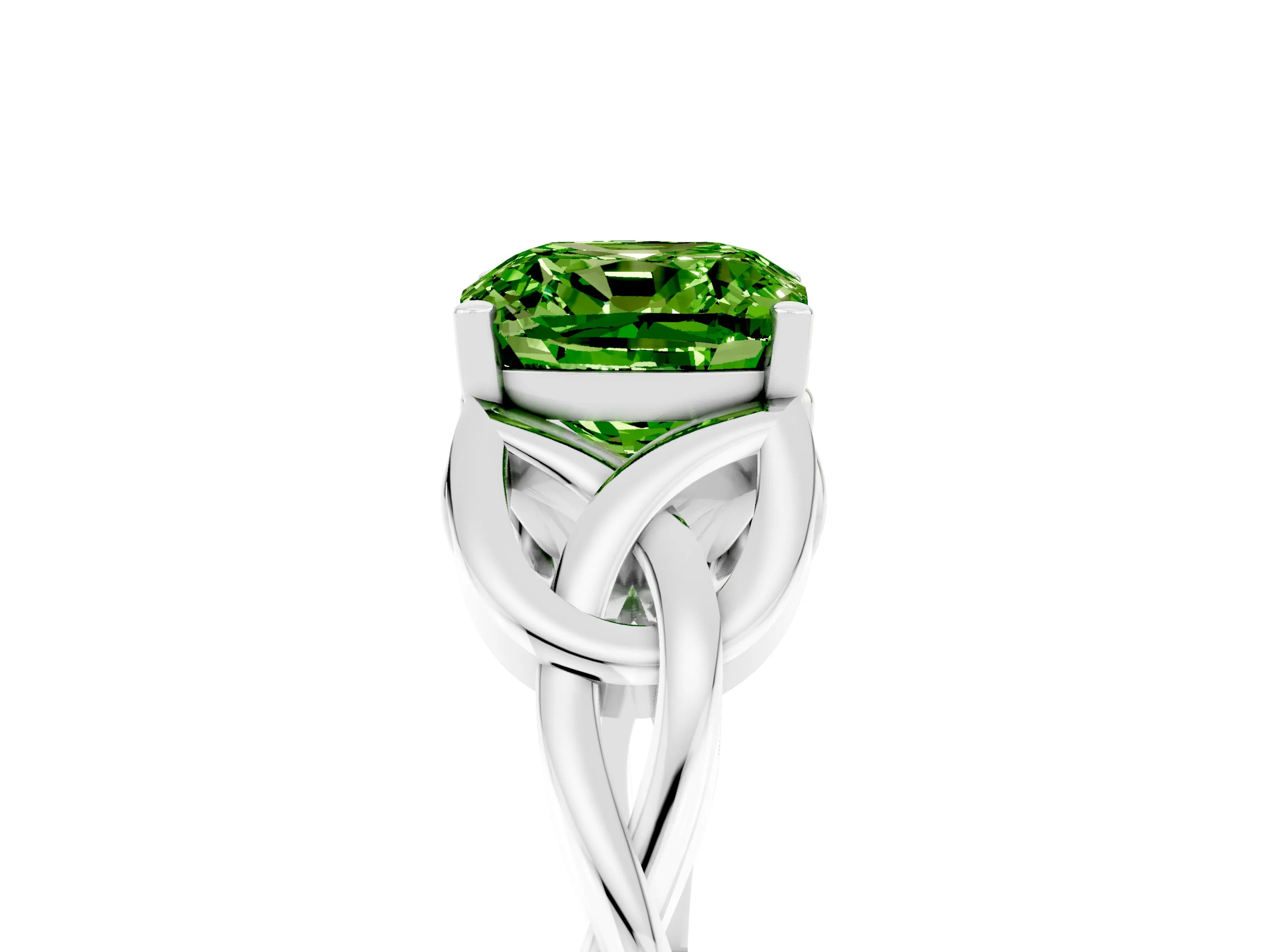 White gold Cushion Cut Peridot Solitaire Engagement Ring with Celtic Knot Band and Four-Prong Setting_5