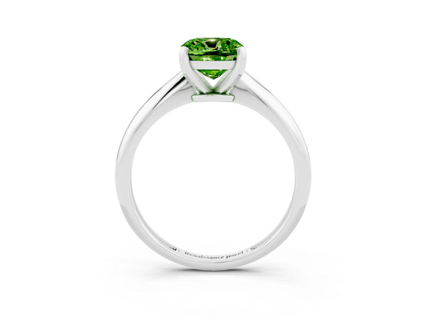 White gold Cushion Cut Peridot Solitaire Engagement Ring with Classic Band and Four-Prong Setting
