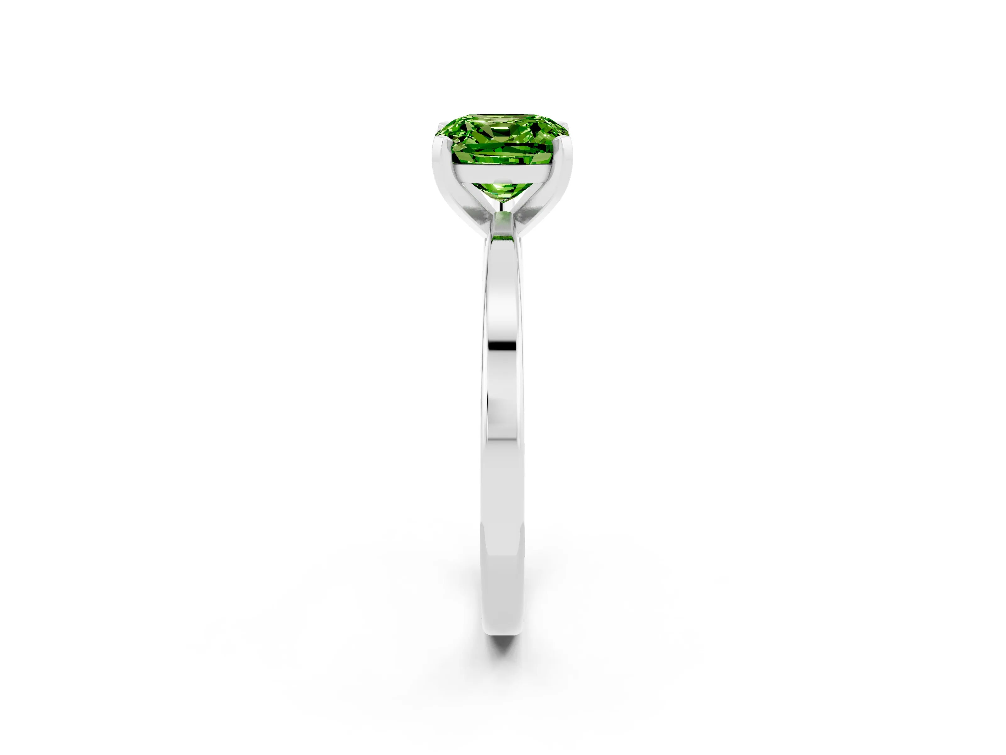 White gold Cushion Cut Peridot Solitaire Engagement Ring with Classic Band and Four-Prong Setting_26