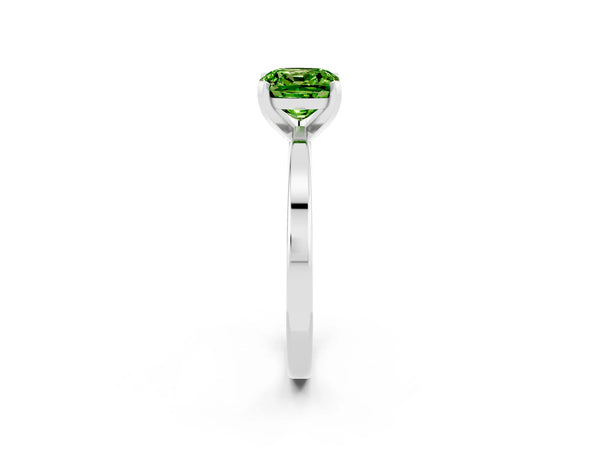 Silver Cushion Cut Peridot Solitaire Engagement Ring with Classic Band and Four-Prong Setting