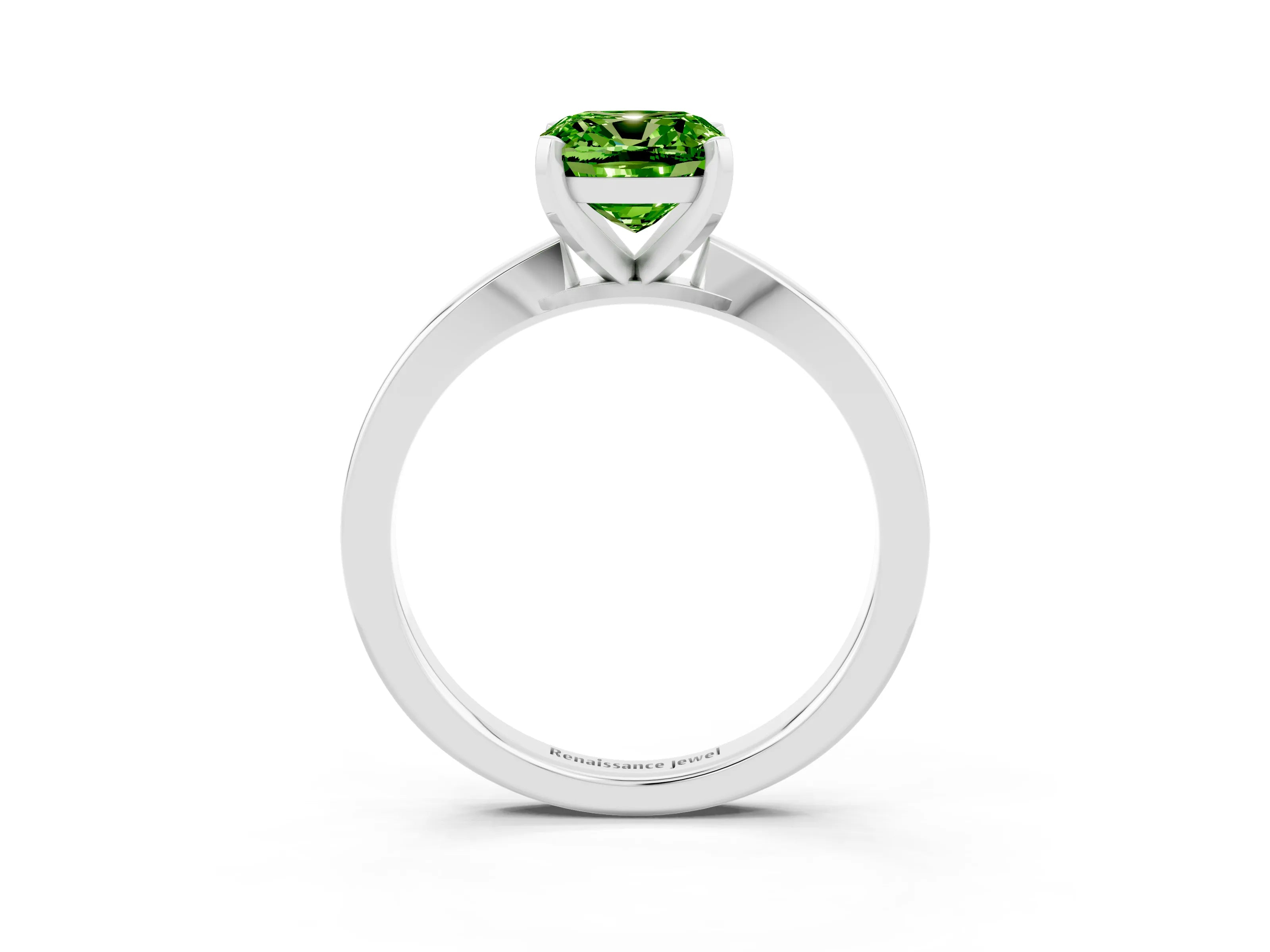 White gold Cushion Cut Peridot Solitaire Engagement Ring with Classic Band and Four-Prong Setting_27