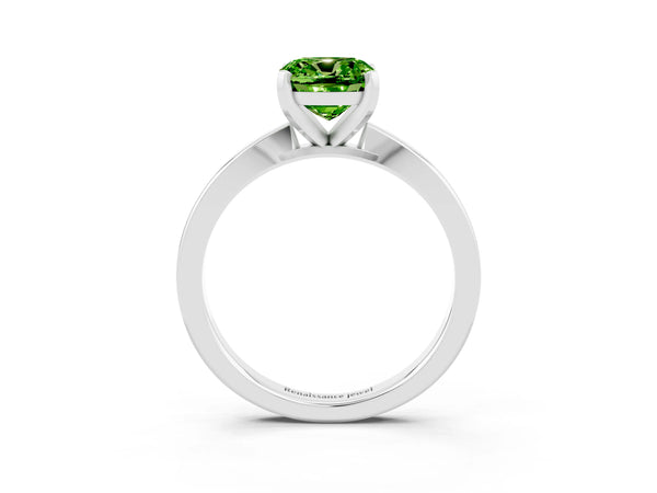 White gold Cushion Cut Peridot Solitaire Engagement Ring with Classic Band and Four-Prong Setting