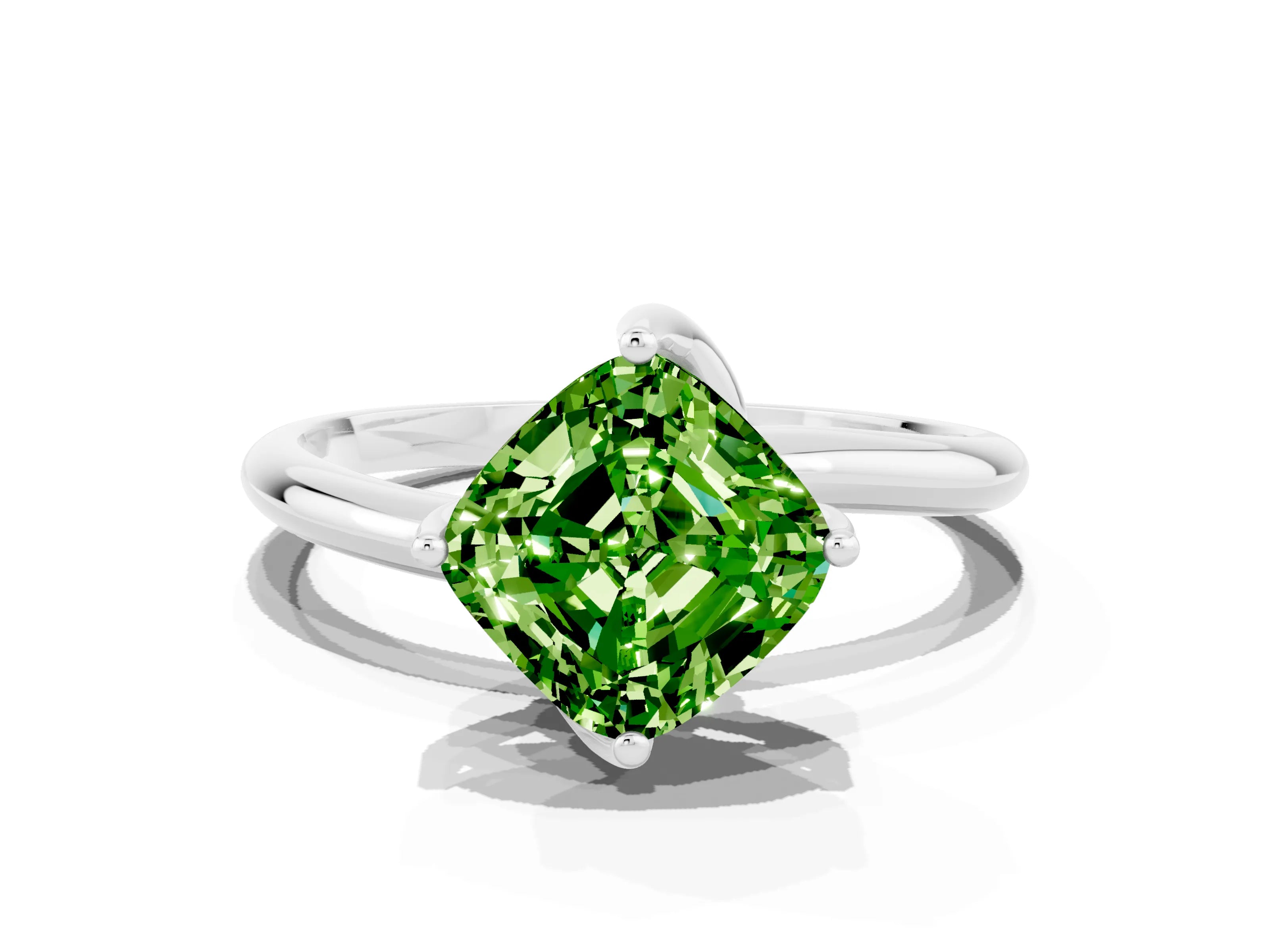 White gold Cushion Cut Peridot Solitaire Engagement Ring with Four-Prong Setting and Classic Band_12