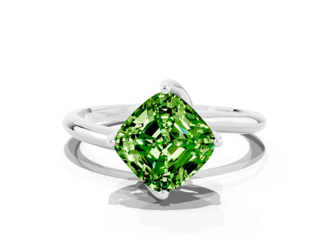 White gold Cushion Cut Peridot Solitaire Engagement Ring with Four-Prong Setting and Classic Band_12
