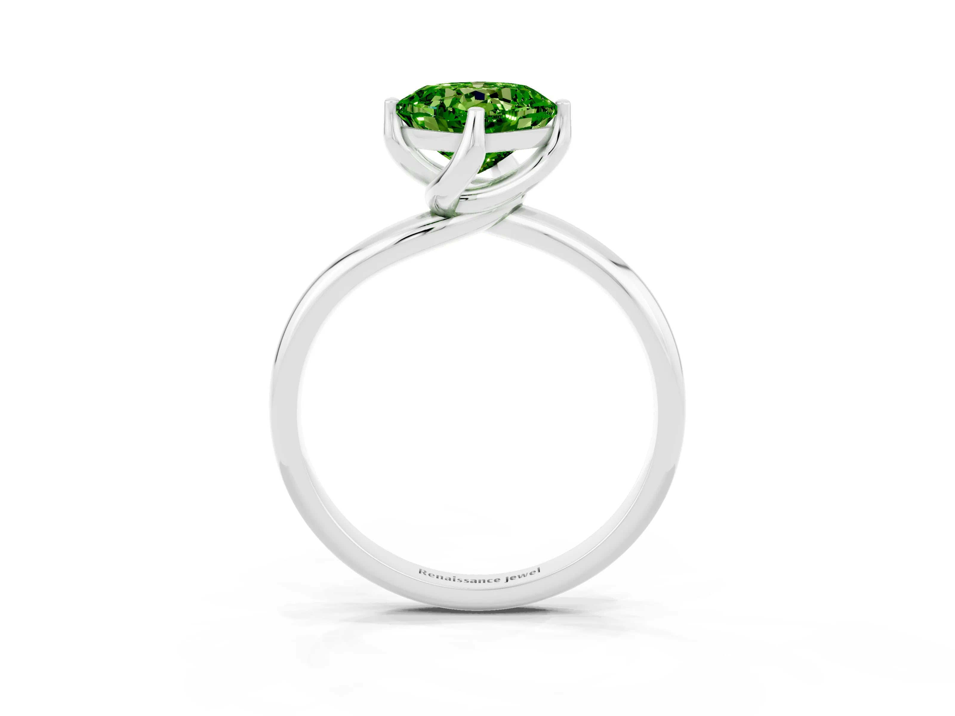 White gold Cushion Cut Peridot Solitaire Engagement Ring with Four-Prong Setting and Classic Band_15