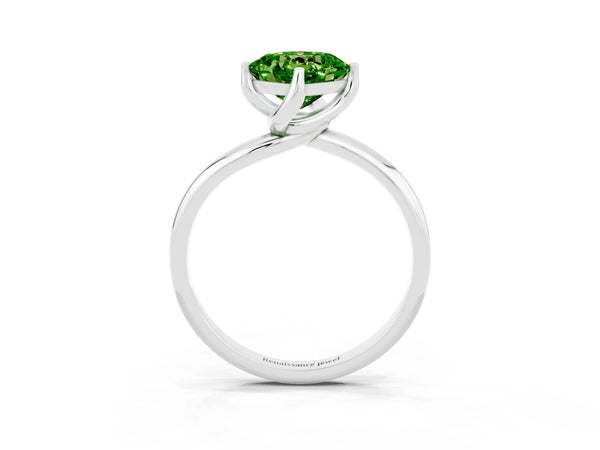 White gold Cushion Cut Peridot Solitaire Engagement Ring with Four-Prong Setting and Classic Band