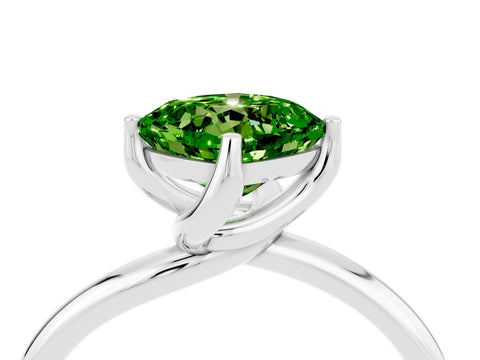 White gold Cushion Cut Peridot Solitaire Engagement Ring with Four-Prong Setting and Classic Band_16