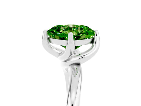 White gold Cushion Cut Peridot Solitaire Engagement Ring with Four-Prong Setting and Classic Band_17