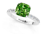 White gold Cushion Cut Peridot Solitaire Engagement Ring with Pavé Band and Four-Prong Setting_1