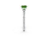 White gold Cushion Cut Peridot Solitaire Engagement Ring with Pavé Band and Four-Prong Setting_2