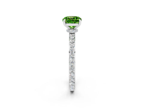 White gold Cushion Cut Peridot Solitaire Engagement Ring with Pavé Band and Four-Prong Setting_2