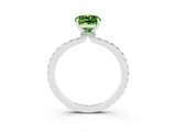 White gold Cushion Cut Peridot Solitaire Engagement Ring with Pavé Band and Four-Prong Setting_3