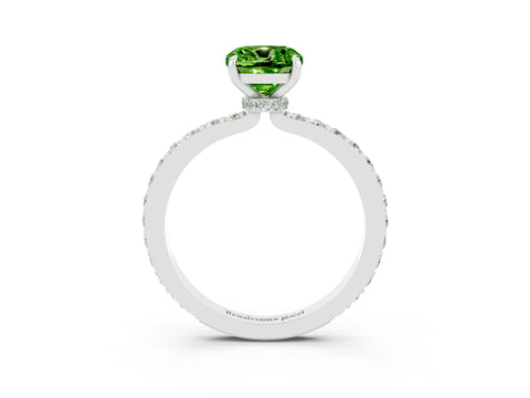 White gold Cushion Cut Peridot Solitaire Engagement Ring with Pavé Band and Four-Prong Setting_3