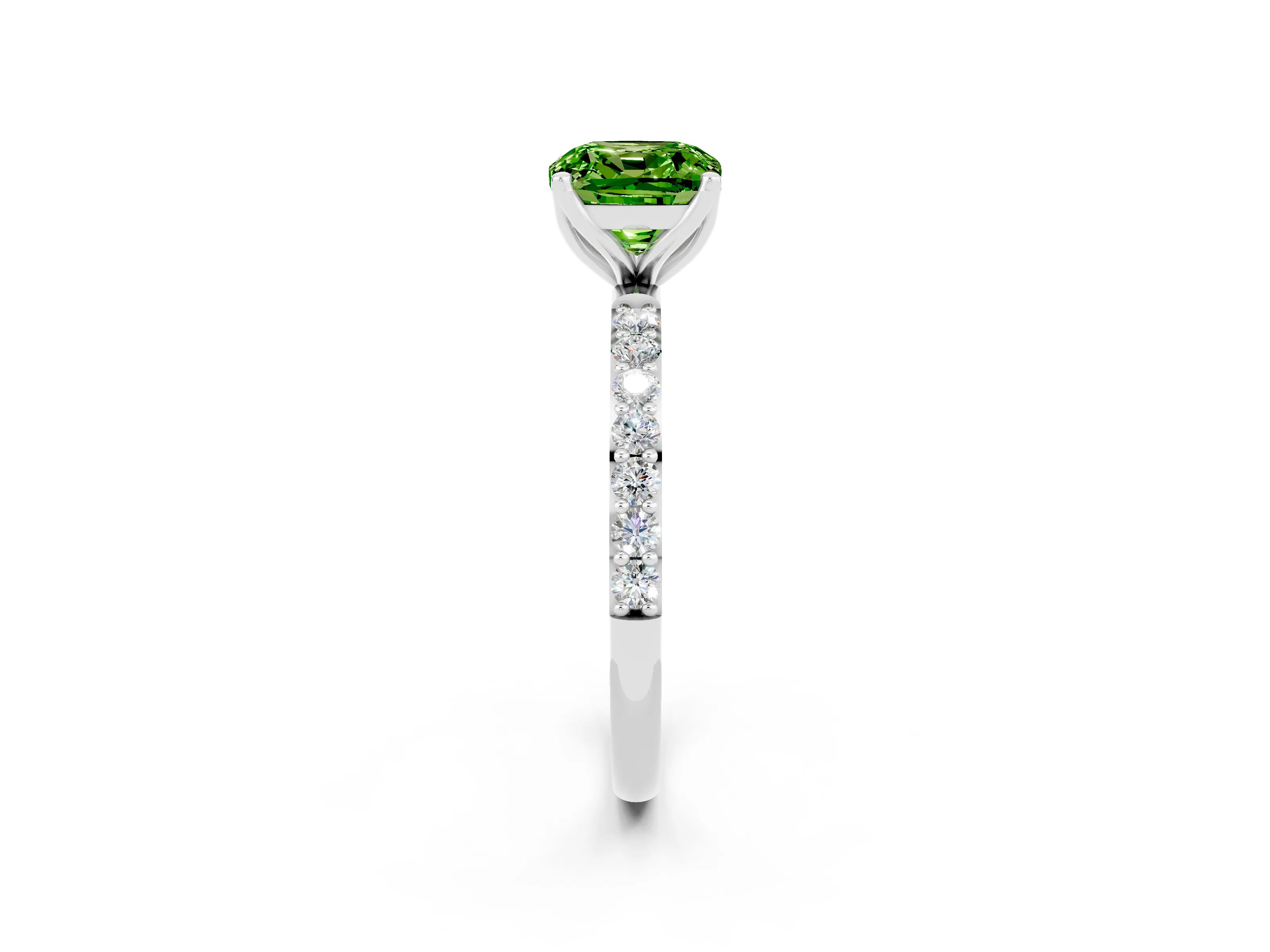 White gold Cushion Cut Peridot Solitaire Engagement Ring with Pavé Band and Prong Setting_2