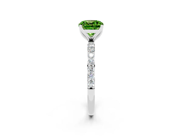 White gold Cushion Cut Peridot Solitaire Engagement Ring with Round  Pavé Band and Prong Setting