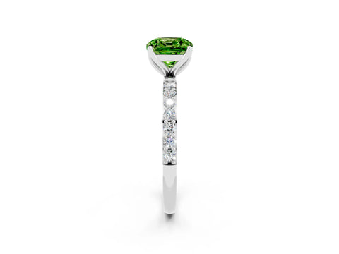 White gold Cushion Cut Peridot Solitaire Engagement Ring with Pavé Band and Prong Setting_2