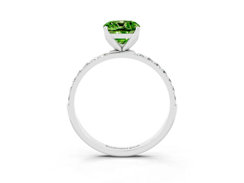 White gold Cushion Cut Peridot Solitaire Engagement Ring with Pavé Band and Prong Setting_3