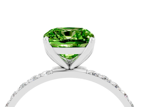White gold Cushion Cut Peridot Solitaire Engagement Ring with Pavé Band and Prong Setting_4