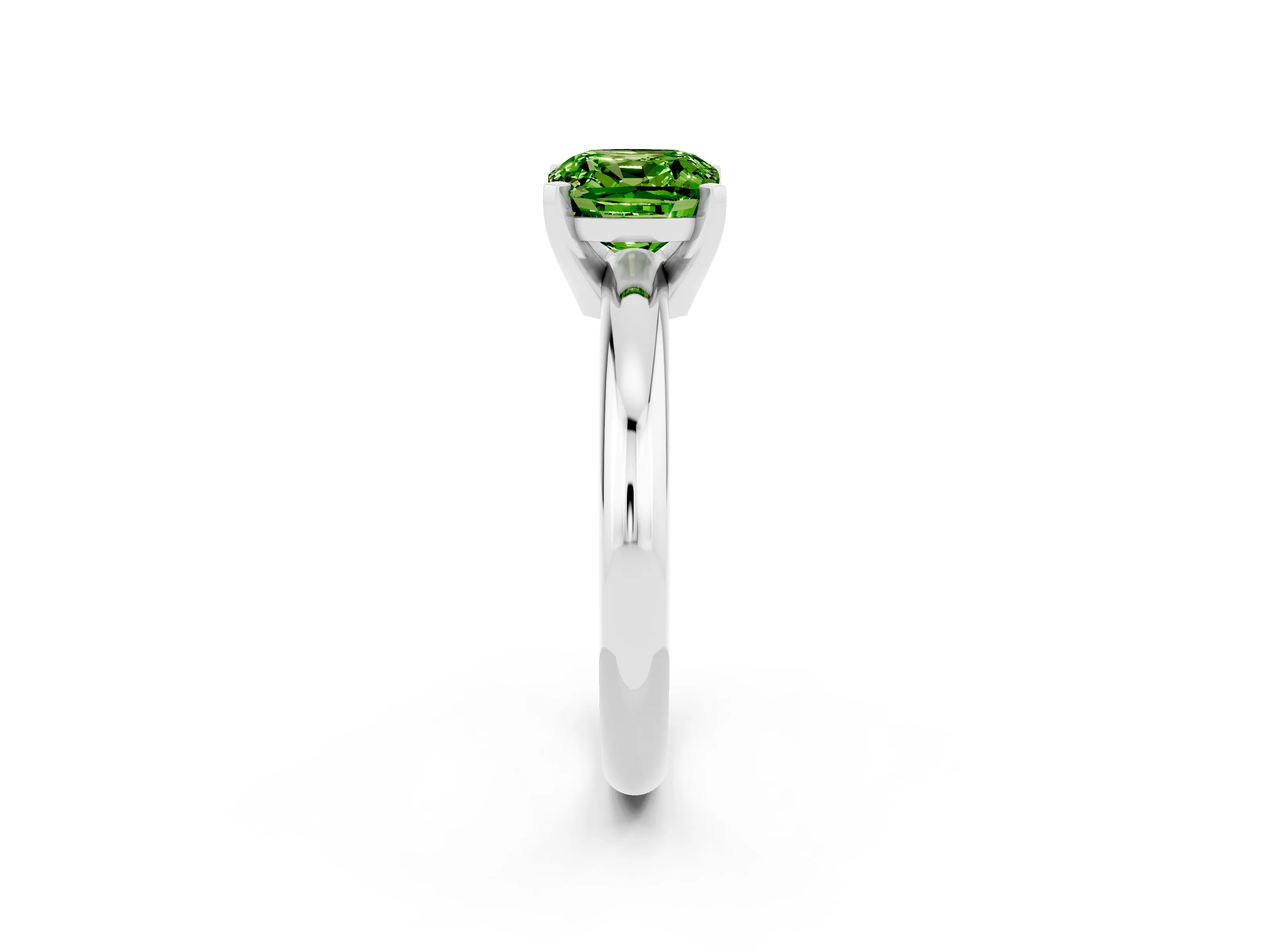 White gold Cushion Cut Peridot Solitaire Engagement Ring with Round Band and Four-Prong Setting_2