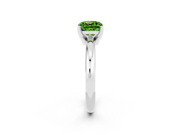 Silver Cushion Cut Peridot Solitaire Engagement Ring with Round Band and Four-Prong Setting