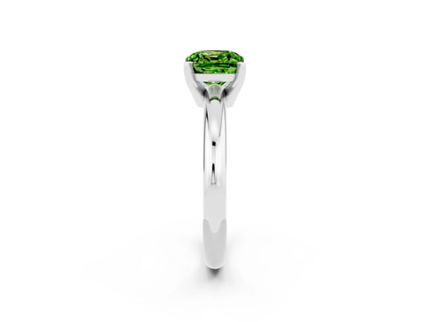 White gold Cushion Cut Peridot Solitaire Engagement Ring with Round Band and Four-Prong Setting_2