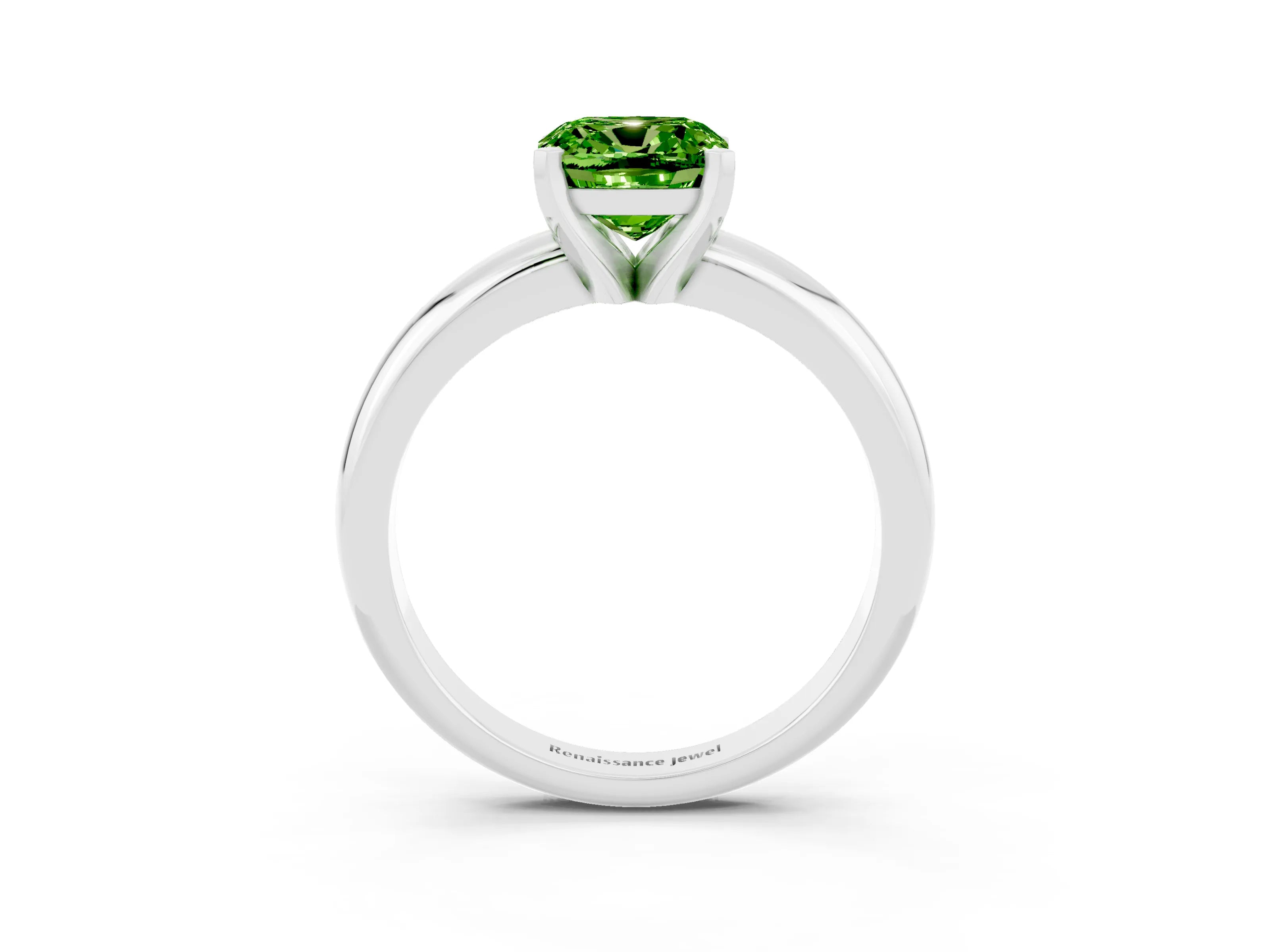 White gold Cushion Cut Peridot Solitaire Engagement Ring with Round Band and Four-Prong Setting_3