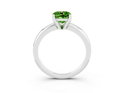 White gold Cushion Cut Peridot Solitaire Engagement Ring with Round Band and Four-Prong Setting_3