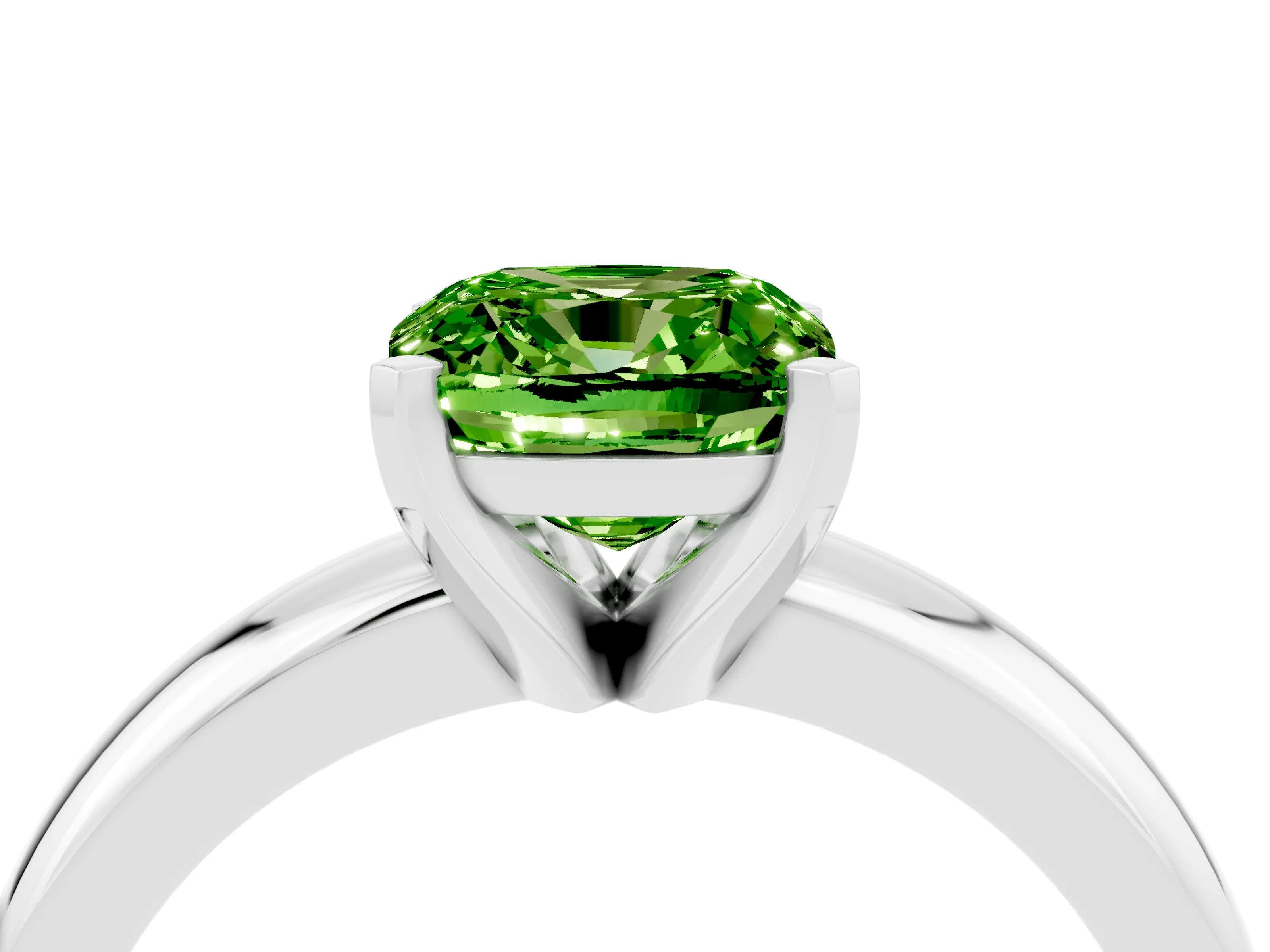 White gold Cushion Cut Peridot Solitaire Engagement Ring with Round Band and Four-Prong Setting_4