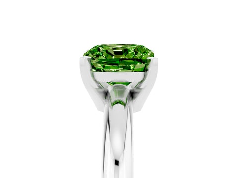 White gold Cushion Cut Peridot Solitaire Engagement Ring with Round Band and Four-Prong Setting_5