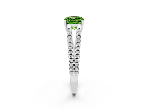 White gold Cushion Cut Peridot Solitaire Engagement Ring with Split Shank Pavé Band_2