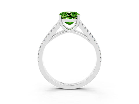 White gold Cushion Cut Peridot Solitaire Engagement Ring with Split Shank Pavé Band_3