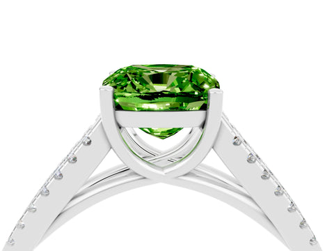 White gold Cushion Cut Peridot Solitaire Engagement Ring with Split Shank Pavé Band_4