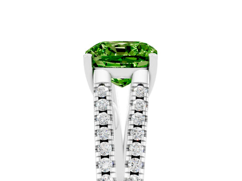 White gold Cushion Cut Peridot Solitaire Engagement Ring with Split Shank Pavé Band_5