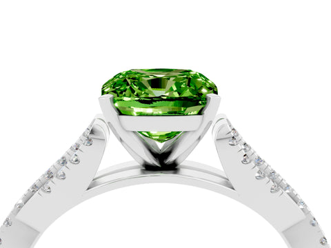 White gold Cushion Cut Peridot Solitaire Engagement Ring with Twisted Pavé Band and Four-Prong Setting_16