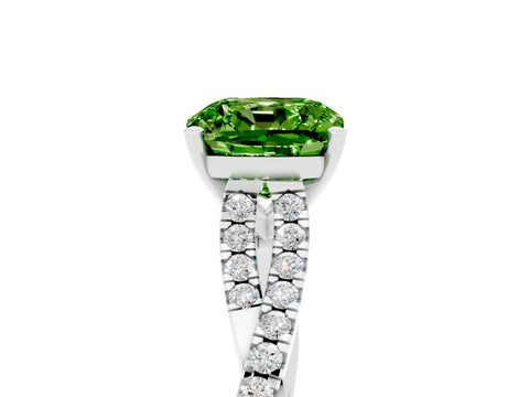 White gold Cushion Cut Peridot Solitaire Engagement Ring with Twisted Pavé Band and Four-Prong Setting_17