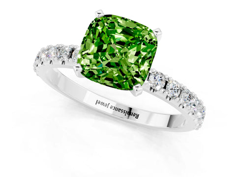 White gold Cushion Cut Peridot Solitaire Pavé Band with Four-Prong Setting_1