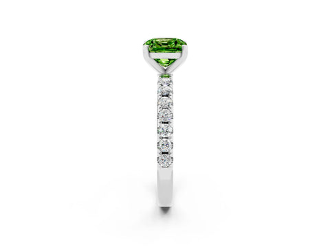 White gold Cushion Cut Peridot Solitaire Pavé Band with Four-Prong Setting_2