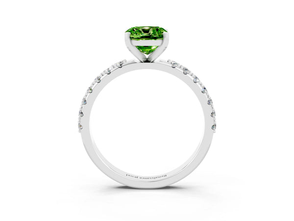 Silver Cushion Cut Peridot Solitaire Pavé Band with Four-Prong Setting