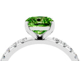 White gold Cushion Cut Peridot Solitaire Pavé Band with Four-Prong Setting_4