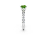 White gold Cushion Cut Peridot Solitaire Pavé Engagement Ring with Round Band and Prong Setting_104