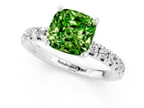White gold Cushion Cut Peridot Solitaire Pavé Engagement Ring with Round Band and Prong Setting_104