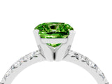 White gold Cushion Cut Peridot Solitaire Pavé Engagement Ring with Round Band and Prong Setting_106