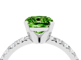 White gold Cushion Cut Peridot Solitaire Pavé Engagement Ring with Round Band and Prong Setting_118
