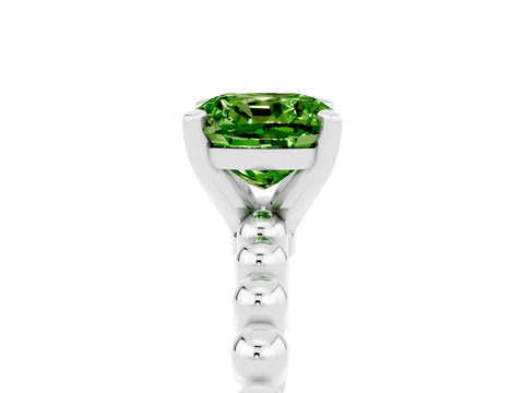 White gold Cushion Cut Peridot Solitaire Ring with Beaded Band and Prong Setting_17