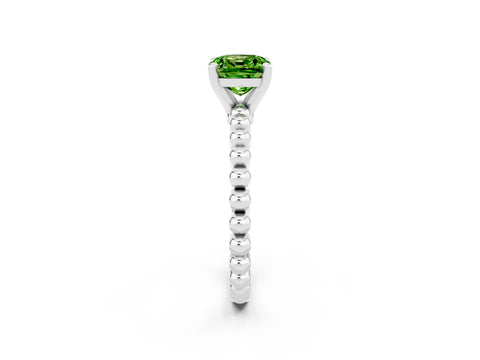 White gold Cushion Cut Peridot Solitaire Ring with Beaded Band and Prong Setting_26