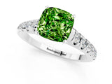 White gold Cushion Cut Peridot Solitaire Ring with Cathedral Setting and Pavé Band_1