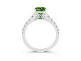 White gold Cushion Cut Peridot Solitaire Ring with Cathedral Setting and Pavé Band_3